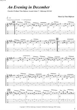 "An Evening in December" by Finn Olafsson<BR>Album: "Acoustic Guitar 1"<BR>PDF sheet music / TAB for download<BR>Standard guitar tuning: E-A-D-G-B-E