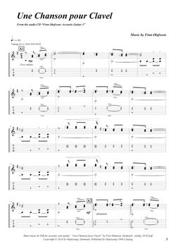 "Une Chanson pour Clavel" by Finn Olafsson<BR>Album: "Acoustic Guitar 3"<BR>PDF sheet music / TAB for download<BR>Alternative guitar tuning: D-G-D-G-B-D