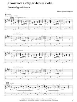 "A Summer\'s Day at Arresø Lake" by Finn Olafsson<BR>Album: "Music From North Sealand"<BR>PDF sheet music / TAB for download<BR>Guitar tuning: E-A-D-F#-B-E