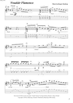 "Vraakär Flamenco\' by Kasper Søeborg<BR>Album: "Levitation"<BR>PDF sheet music / TAB for download<BR>Standard tuning: E-A-D-G-B-E