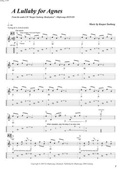 "A Lullaby for Agnes\' by Kasper Søeborg<BR>Album: "Realization"<BR>PDF sheet music / TAB for download<BR>Standard guitar tuning: E-A-D-G-B-E