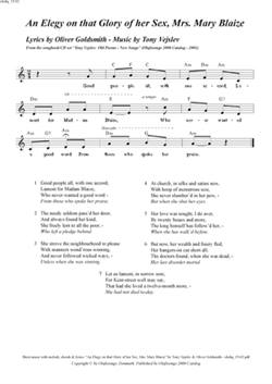"An Elegy on that Glory of her Sex, Mrs. Mary Blaize"<BR>By Tony Vejslev & Oliver Goldsmith<BR>From the songbook/CD set "Old Poems - New Songs"<BR>Sheet music